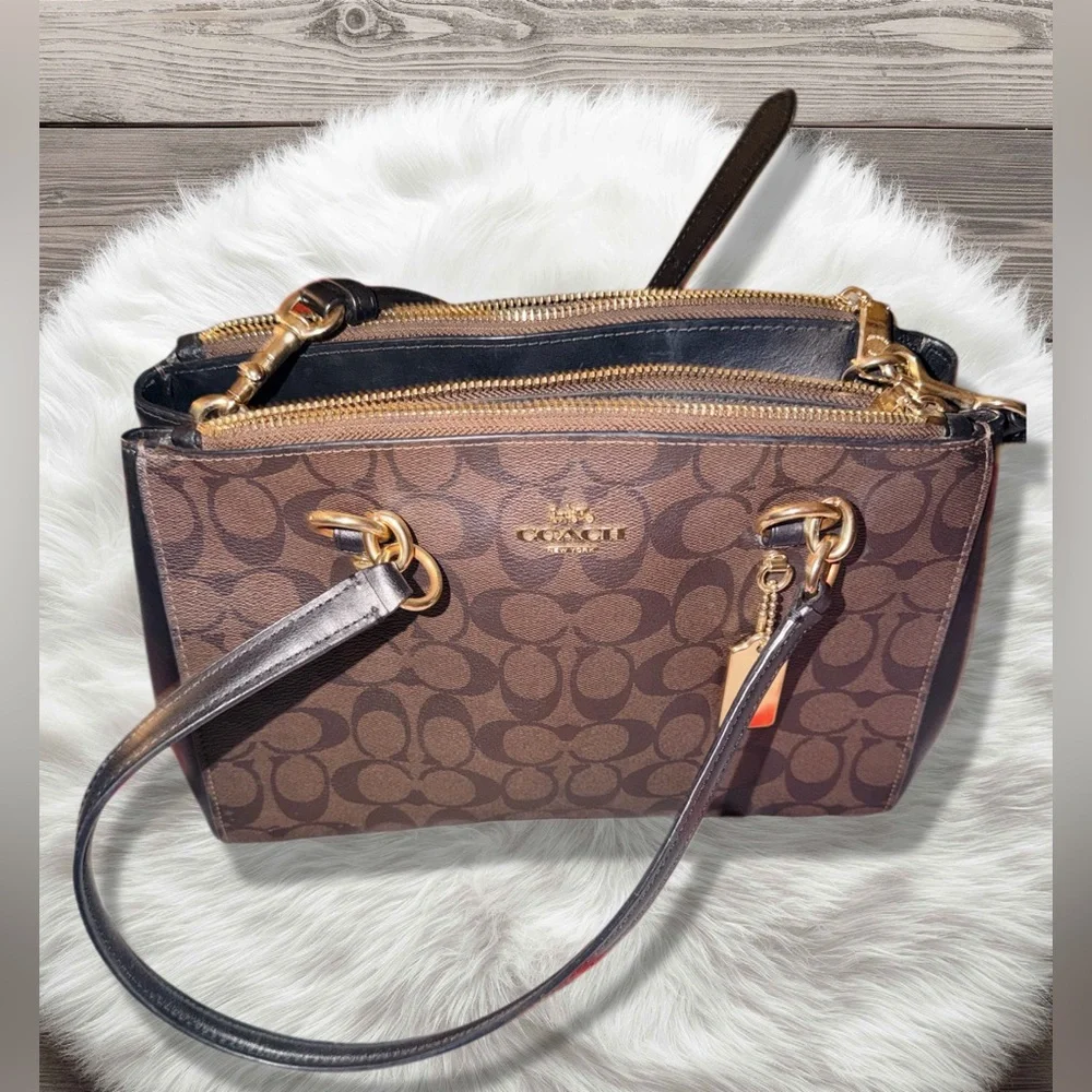 Coach Etta Carryall Black and Brown Signature Women's Bag - Picture 1 of 8